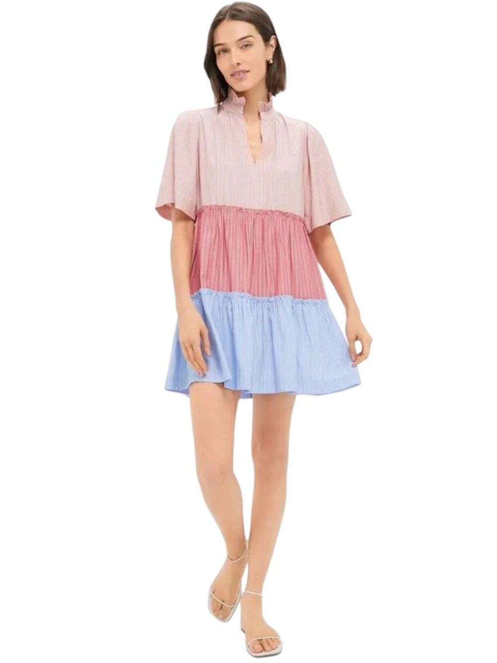 Tuckernuck Ruby and Cornflower Stripe Colorblock Crawford Dress Large DR-1947